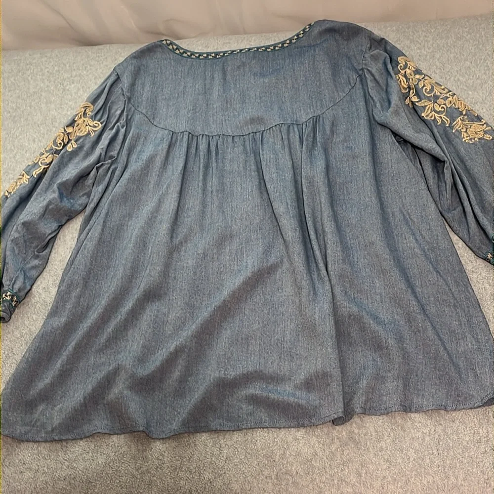 J. Jill Embroidered Tunic Top 2X Boho Coastal Casual Mature Essential - Picture 8 of 10